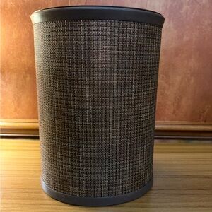 Vtg Kraftware Wastebasket Brown Faux Wicker Metal Trash Can MCM 14x10x7.5" Retro